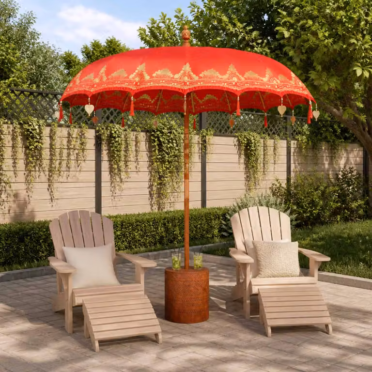 Ombrello balinese con base vidaXL in rosso e marrone L/P/H: 220 x 220 x 295 cm
