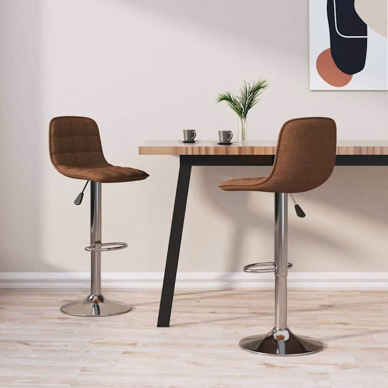 Set di 2 sgabelli da bar vidaXL marroni in tessuto e similpelle con base in metallo e seduta girevole a 360 gradi