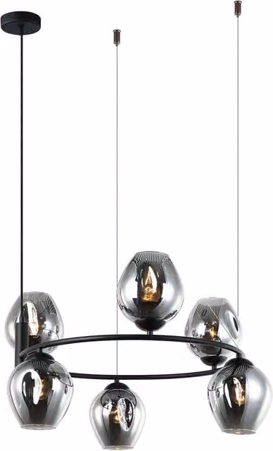 Italux Roxane Lampadario Moderno Sospeso Nero con Vetro Trasparente, Regolabile in Altezza, L: 40 cm, P: 40 cm, H: 67 cm