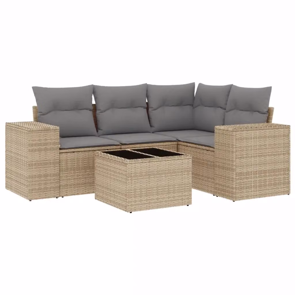 Set Divano da Giardino a L VIDAXL in Polyrattan Beige con Cuscini e Ottoman 5 Pezzi – 2