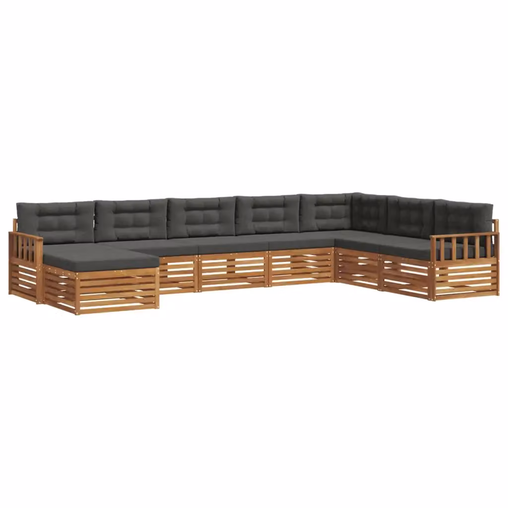 Set di divani da esterno a L con ottoman vidaXL in legno di acacia, beige e antracite, composto da 8 pezzi con cuscini inclusi – 2