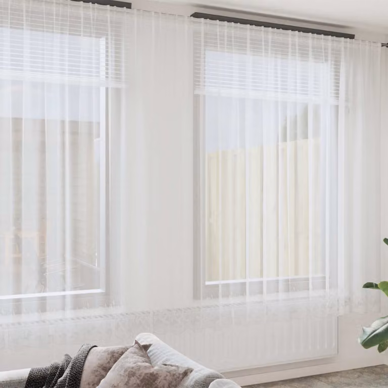 Tenda in pizzo bianca vidaXL con motivo floreale in poliestere, semi-trasparente, L: 400 cm, H: 260 cm