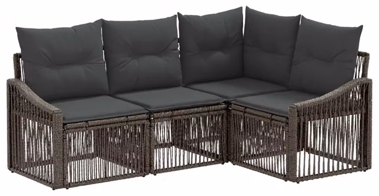 Set di divani da giardino, 4 pezzi, colore grigio, in rattan sintetico