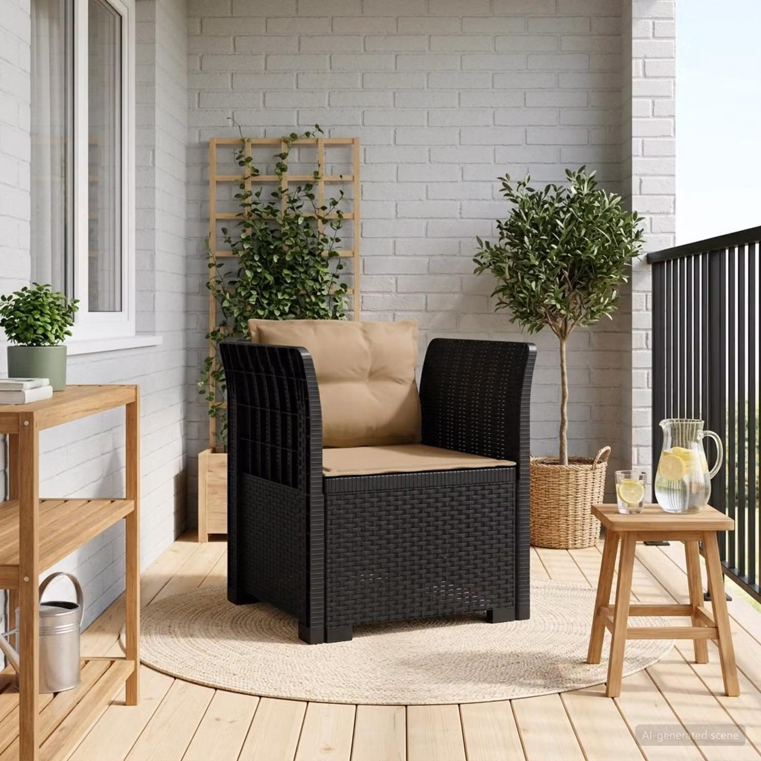 Poltrona a 1 Posto con Cuscini vidaXL in Effetto Rattan Antracite