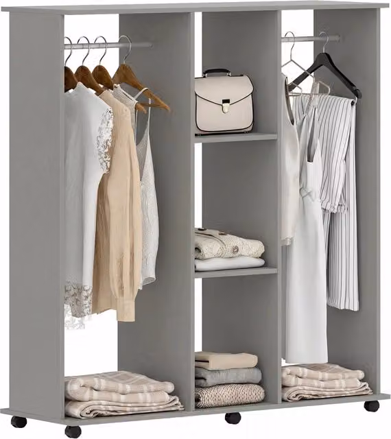 Armadio guardaroba XYLO con ante, cassetti e ruote grigio L: 120 cm, P: 40 cm, H: 128 cm