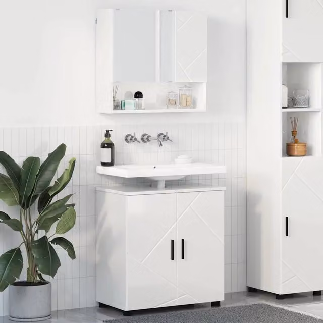 Set di mobili per il bagno 2 pz Bianco Lucido 61 x 35 x 64 cm 3392937