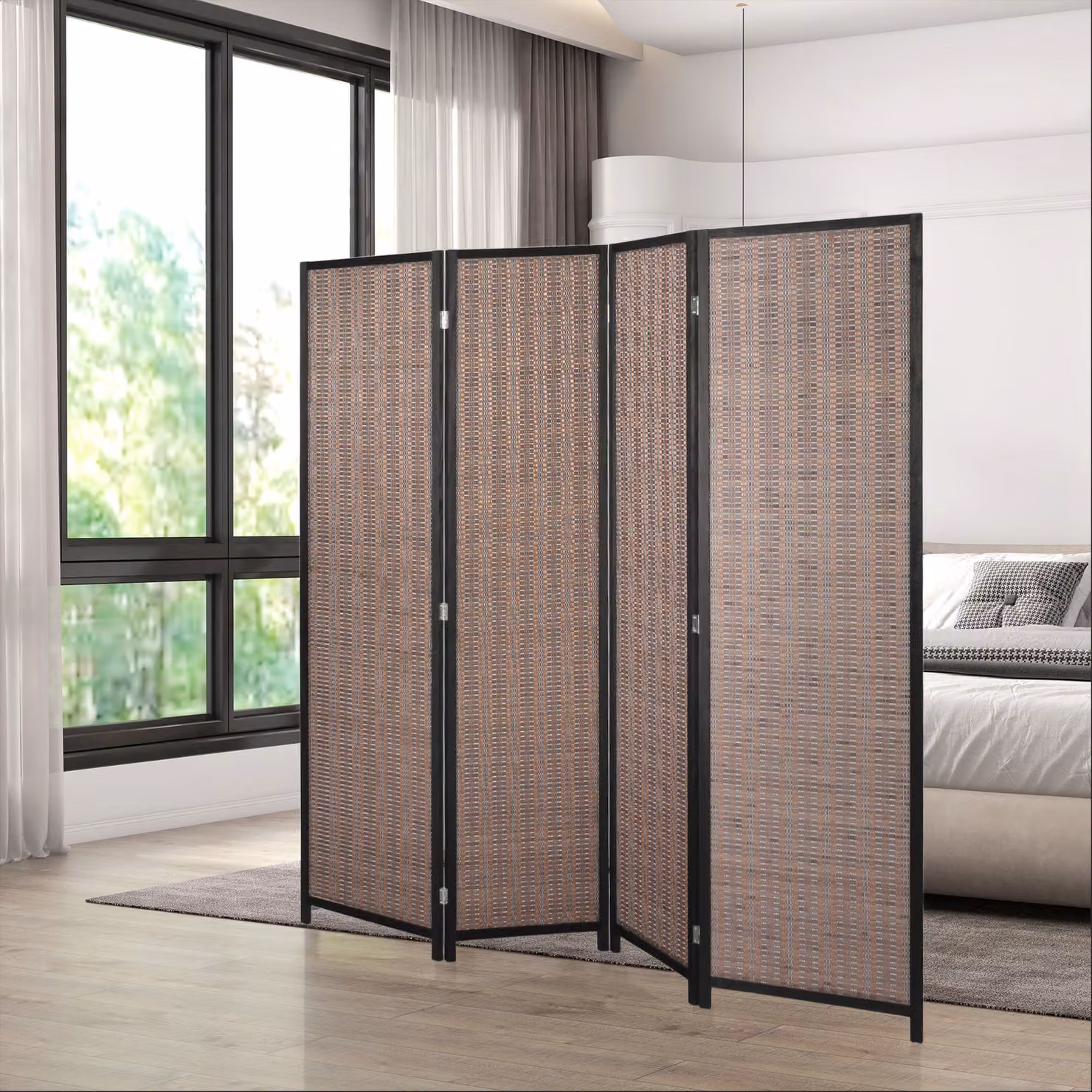 Paravento separatore di ambienti pieghevole HOMCOM in legno con 4 pannelli, marrone, H: 180 cm x L: 180 cm x P: 180 cm – 2