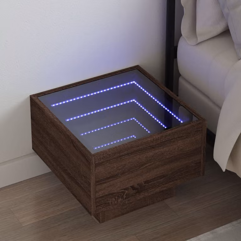 Comodino moderno vidaXL Infinity con illuminazione LED integrata, Rovere Marrone, L 40 cm x P 40 cm x H 30 cm