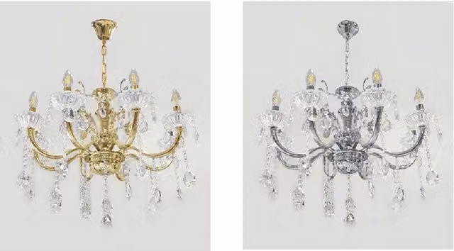 Trade Shop - Lampadario Soffitto 8 Bracci Attacco E14 Pendenti Acrilico Oro Argento A19 -