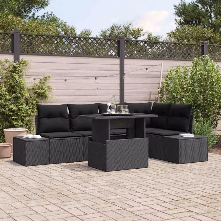 Maison Exclusive - Set da giardino composto da 6 pezzi, divano in rattan sintetico nero