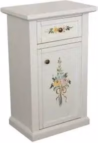 Mobiletto entratina in legno Shabby chic bianco con decoro fiore 1 cassetto 1 anta