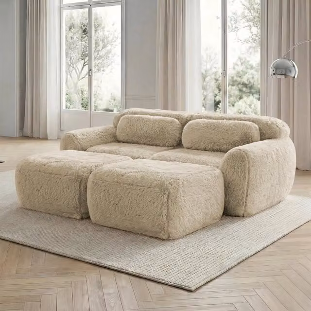 Divano modulare senza ossa - Zephmum- Tessuto morbido in peluche, 2 pouf, montaggio non richiesto