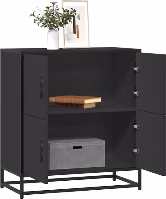 Credenza a parete in stile industrial vidaXL in metallo e MDF nero – 1