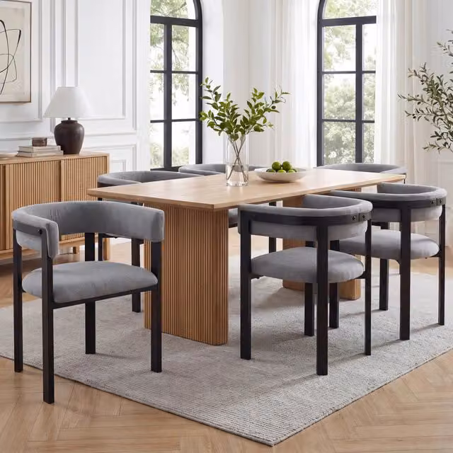 Set di 6 sedie da pranzo WISHDOR in tessuto grigio, stile moderno con struttura in metallo opaco, ideali per soggiorno, sala da pranzo e cucina