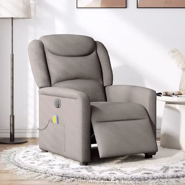 Poltrona Reclinabile Elettrica Relax vidaXL in Tessuto Beige e Grigio con Braccioli