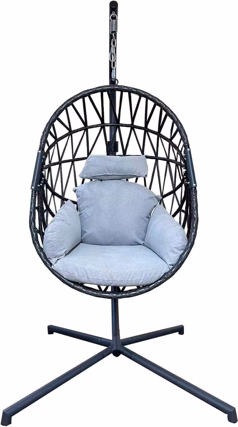Rebecca Mobili sedia sospesa con base, polyrattan e acciaio, grigio