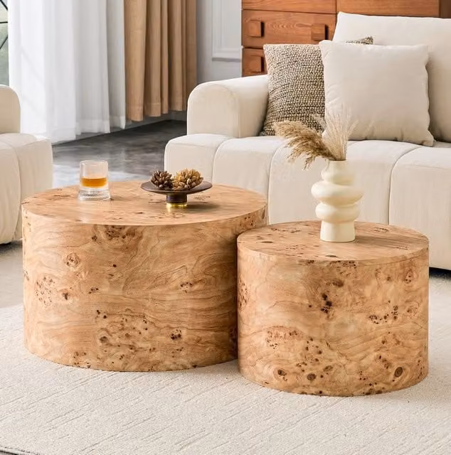 Set di 2 tavolini rotondi 62,8x35 cm in MDF effetto legno con contenitore -