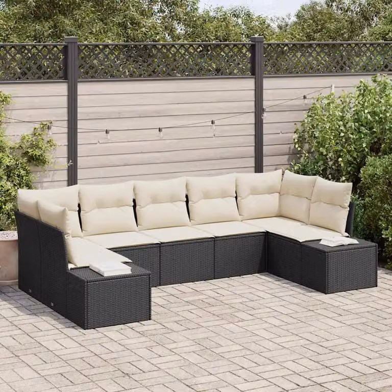 Set Divano da Giardino vidaXL 7 Posti in Polyrattan con Cuscini Nero e Beige