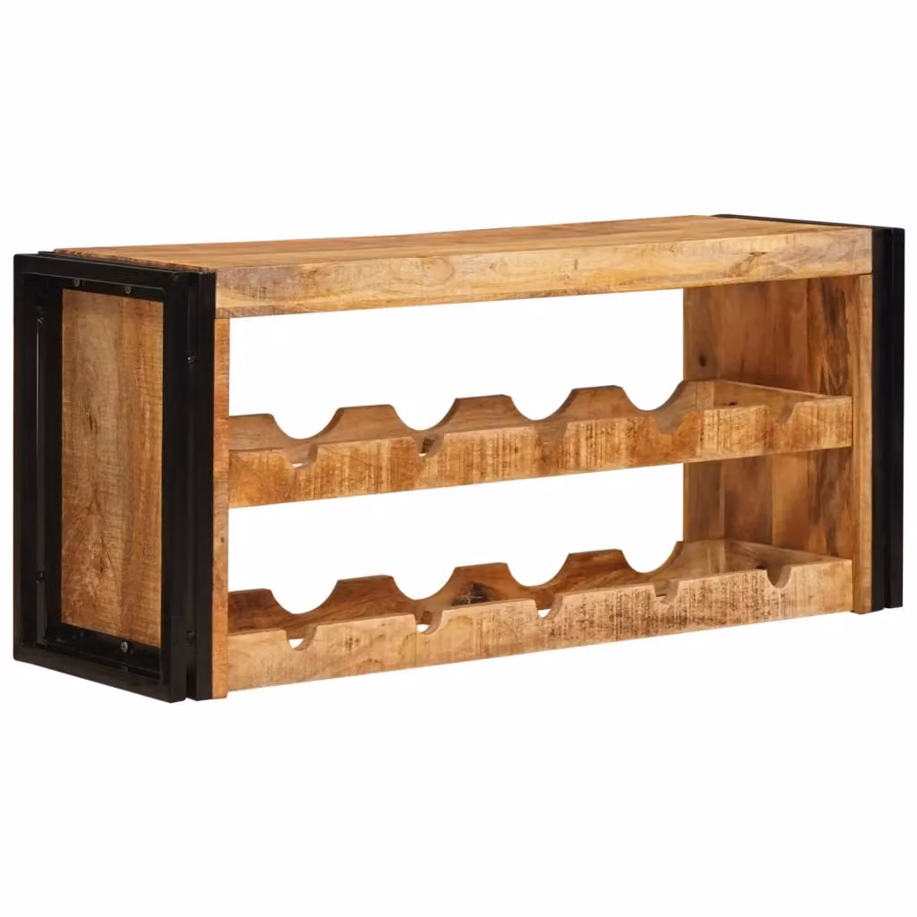 Portabottiglie in legno di mango massiccio e metallo stile industrial, colore marrone, L 100 x P 45 x H 33 cm – 2