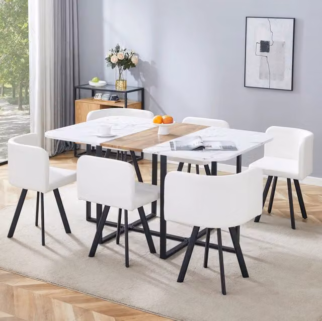 Set da pranzo con tavolo estensibile e sedie; MDF e metallo nero