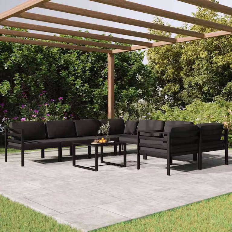 vidaXL Set Divani da Giardino 9 pz in Alluminio Antracite con Cuscini e Tavolino
