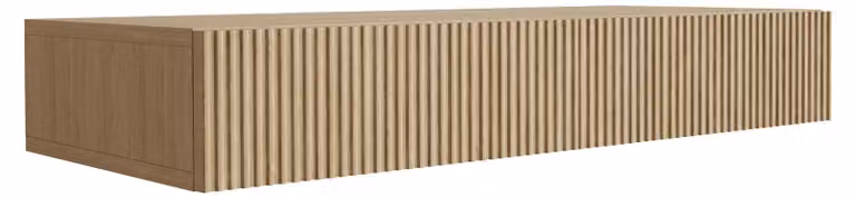 Comò sospeso con due cassetti, frontale con scanalature, in legno di quercia oliato, dimensioni 100 x 39,6 x 16 cm