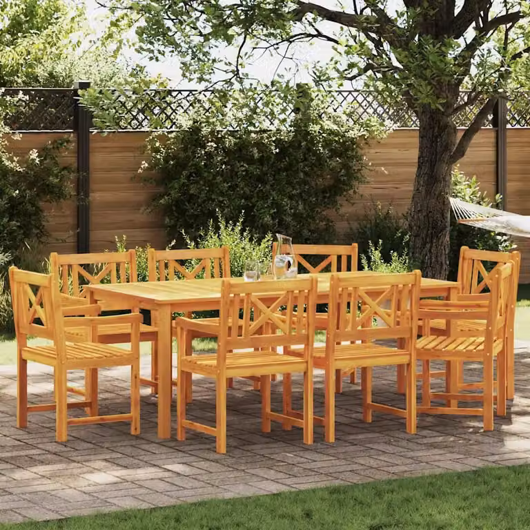 Set di 8 sedie da giardino vidaXL in legno di acacia massello naturale con braccioli e cuscini inclusi, colore marrone