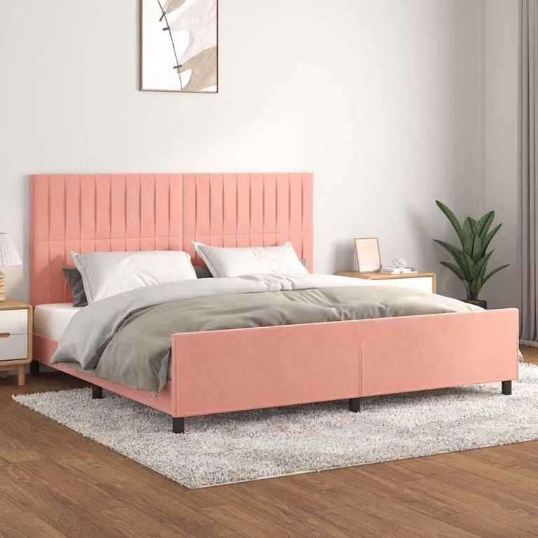vidaXL Giroletto con Testiera in Velluto Rosa L/P/H: 200 x 200 x 128 cm