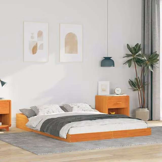 Struttura letto moderna vidaXL in pino massello marrone cerato L/P/H: 193.5 x 138.5 x 220 cm