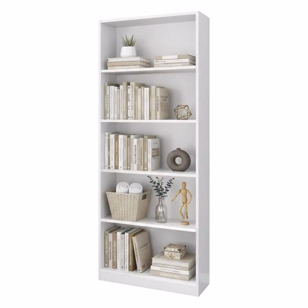 Libreria Abla DMORA, Mobile portalibri moderno a 4 ripiani, Bianco, L: 80 cm, P: 28 cm, H: 201 cm – 2