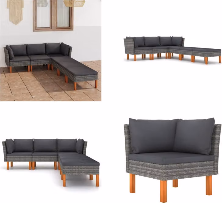 vidaXL set salotto da giardino 6 pezzi con cuscini in poly rattan grigio - Set di divani da giardino - Set di divani da giardino - Set di mobili da giardino - Set di mobili da giardino