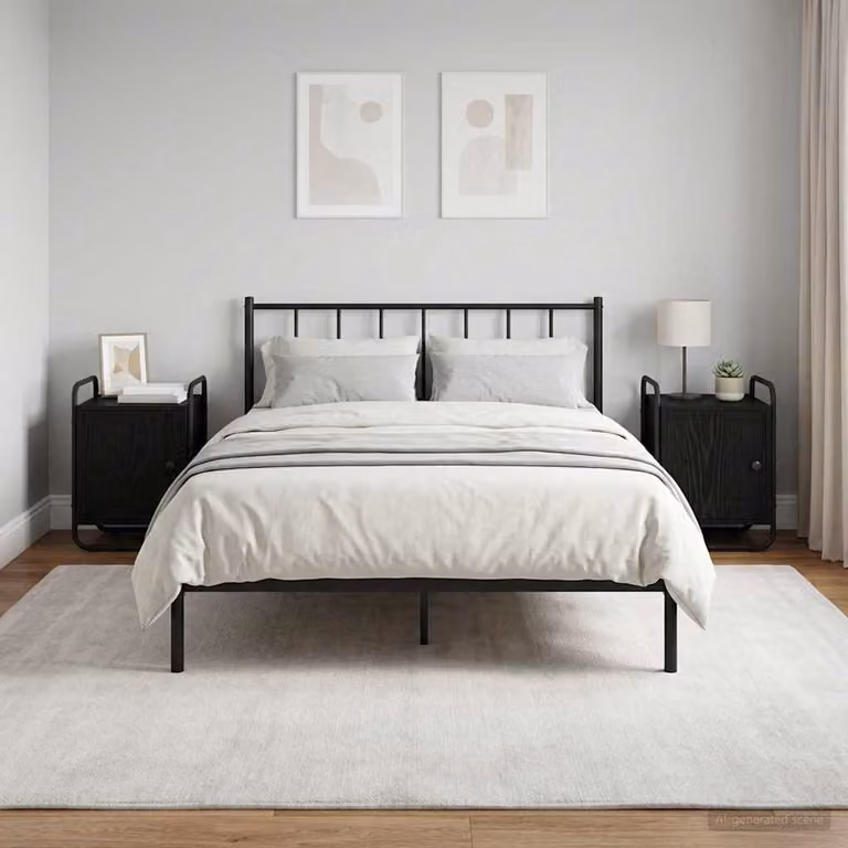 Set di 2 comodini vidaXL moderni in legno ingegnerizzato e metallo, colore nero e marrone opaco