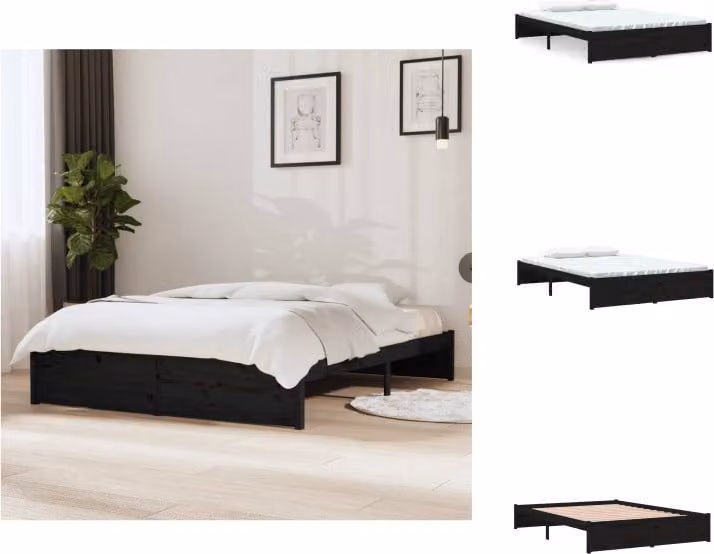 vidaXL Letto in legno massiccio nero 140x190 cm - Letti & reti