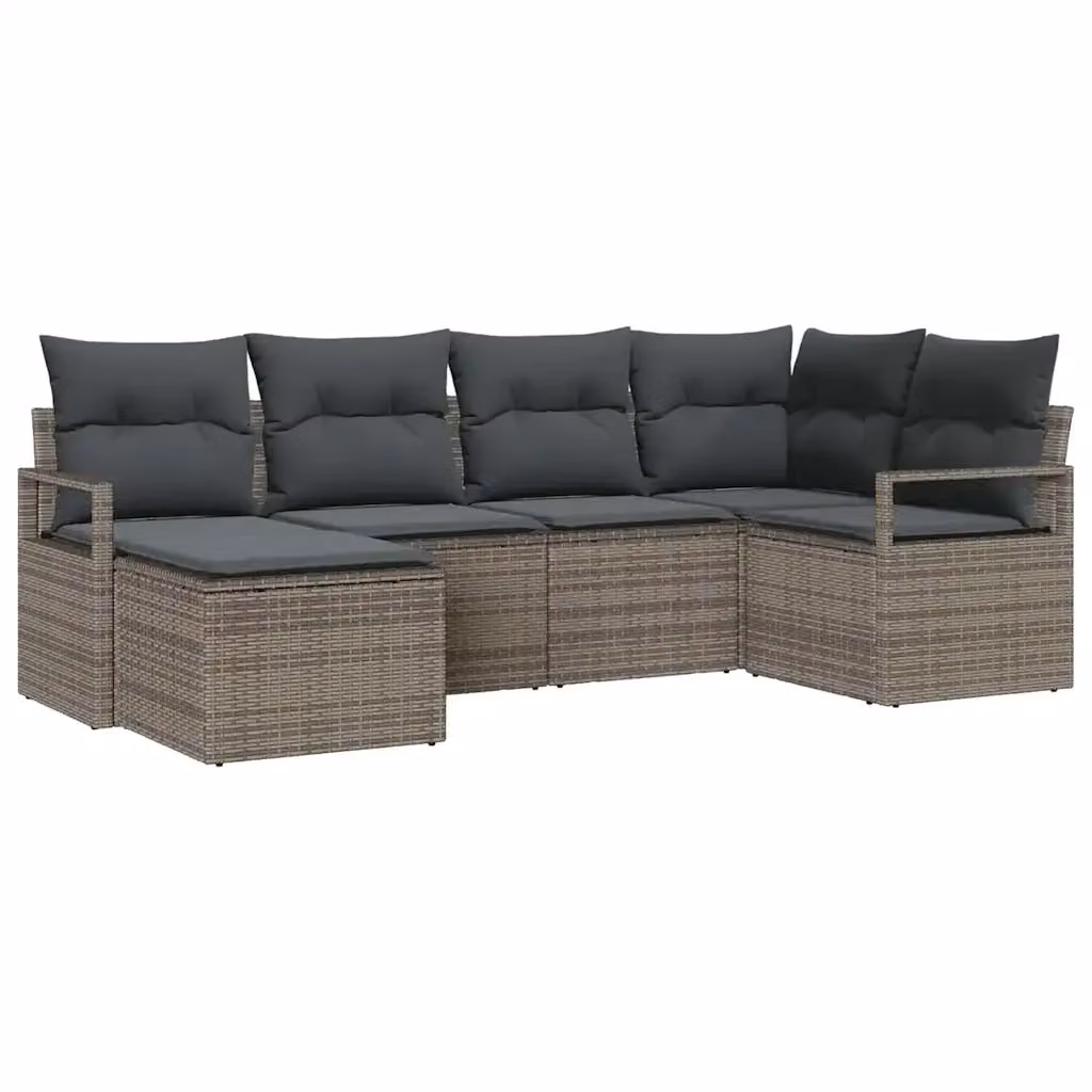 Set di divani da giardino vidaXL a forma di L con 6 pezzi, colore grigio, in rattan e metallo con cuscini inclusi – 2