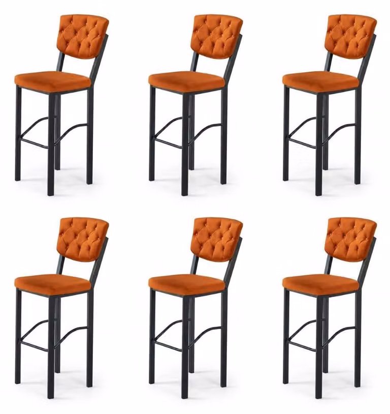 6 sedie, stile moderno, colore arancione e blu, nuove, versatili, comode e imbottite