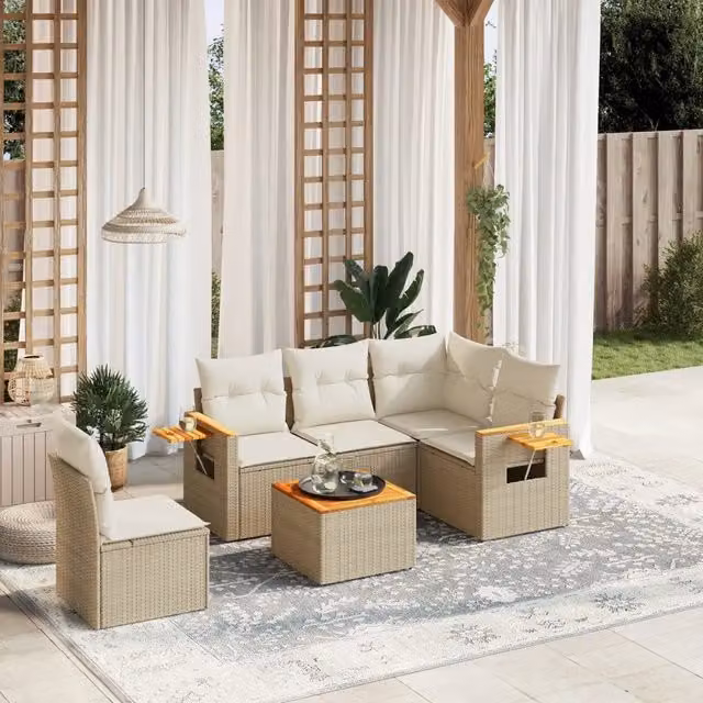 Set Divano da Giardino a L vidaXL in Polyrattan Beige con Cuscini e Tavolino da Esterno – 1