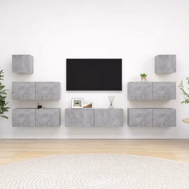 Set di Mobili Porta TV 7 pz-Set di 7 Credenza per TV Grigio Cemento in Legno Multistrato 174275