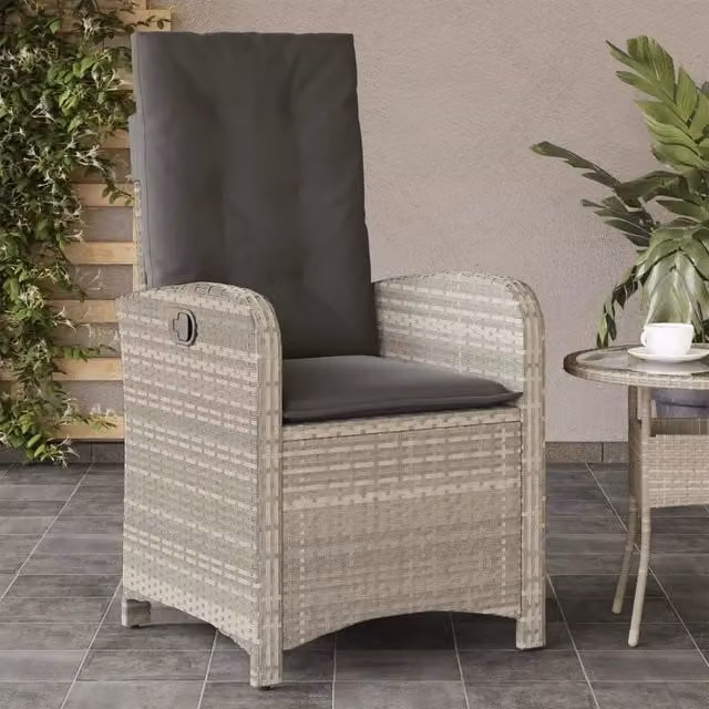 Sedia Reclinabile da Giardino vidaXL in Polyrattan e Metallo con Cuscini Grigio Antracite – 1