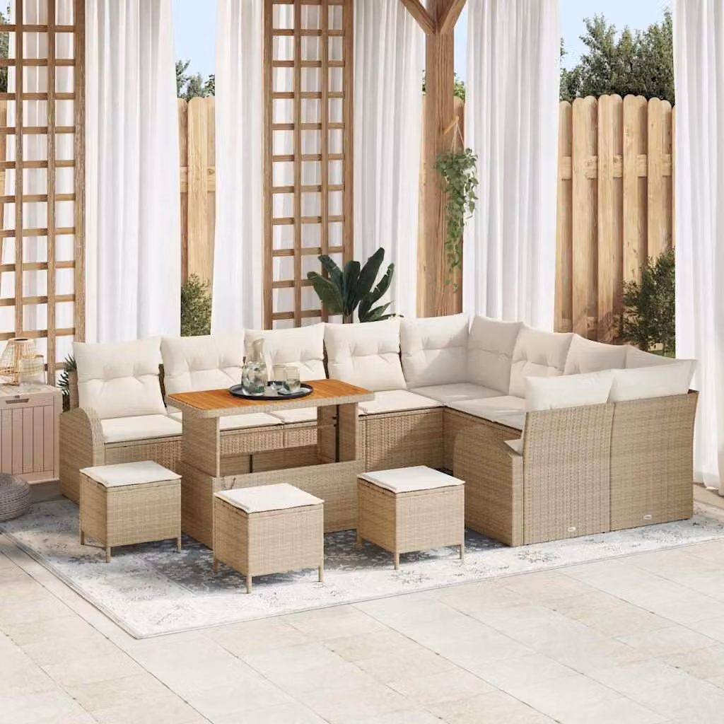 Maison Exclusive - Set da giardino composto da 13 pezzi. Divano in rattan sintetico beige
