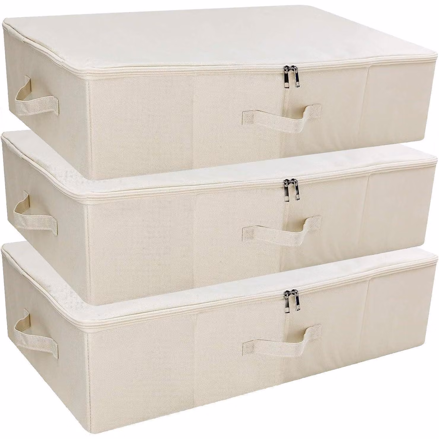 Contenitori pieghevoli per riporre sotto il letto, rigidi, organizer in tessuto, confezione da 3 pezzi, colore beige, dimensioni 70x40x18 cm