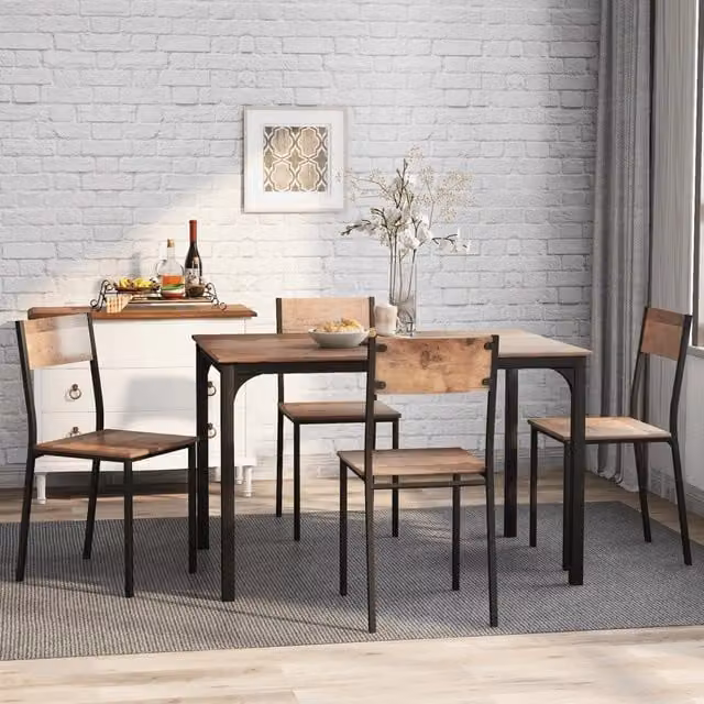 Set da pranzo Minimal composto da tavolo rettangolare allungabile e 4 sedie in legno e metallo colore marrone – 1