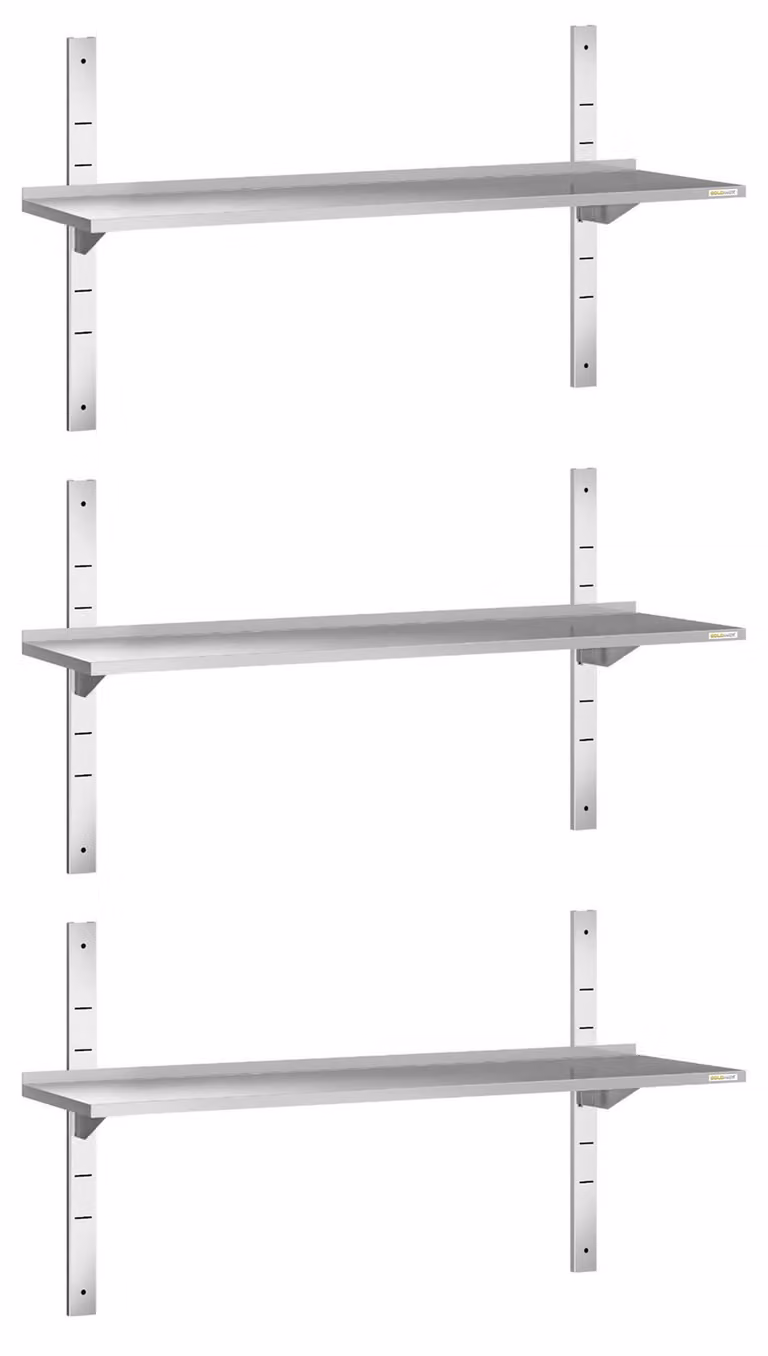 Set di 3 mensole a parete in acciaio inossidabile, dimensioni 1400 x 300 mm, PREMIUM - GOLDINOX