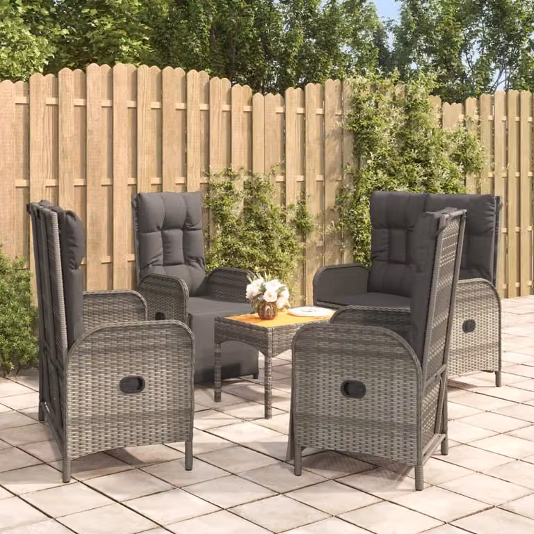 Maison Exclusive - Set da pranzo da giardino 5 pezzi con cuscini grigio in polyrattan