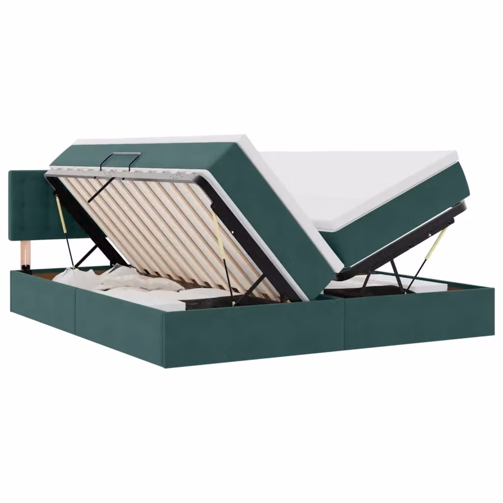 Letto con Contenitore vidaXL in Velvet Verde e Bianco con Base a Sollevamento L/P/H: 180 x 200 x 90 cm – 2