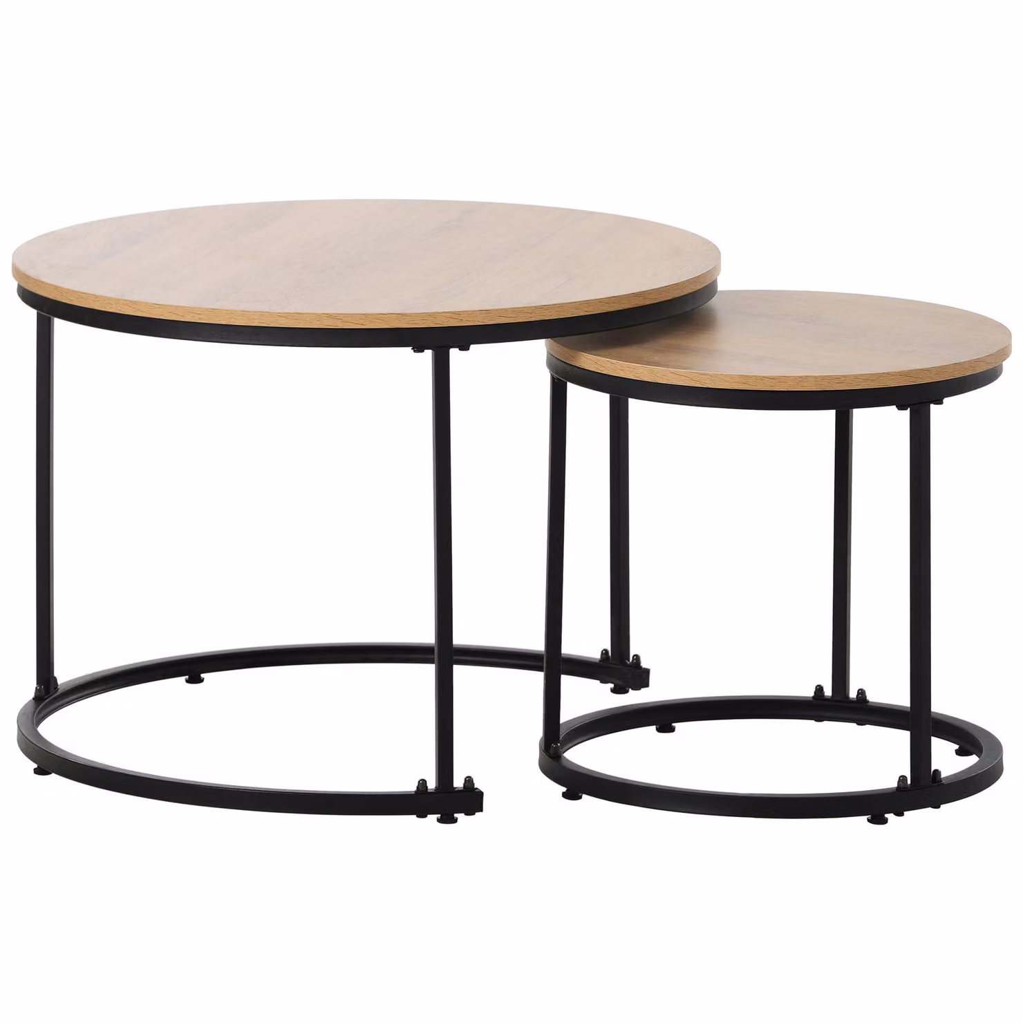 Set di 2 Tavolini da Salotto Rotondi Moderni in MDF e Metallo, Design Salvaspazio Impilabile, Colore Rovere Naturale, L/P/H: 50 x 70,5 cm e 45,5 x 44 cm – 2