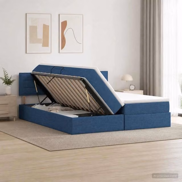 Letto con contenitore vidaXL in tessuto blu con illuminazione LED e porta USB, L/P: 180 x 200 cm – 1