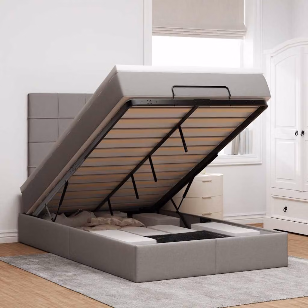 Letto con contenitore a sollevamento vidaXL in tessuto beige, bianco o grigio, L/P/H: 120 x 200 x 193 cm