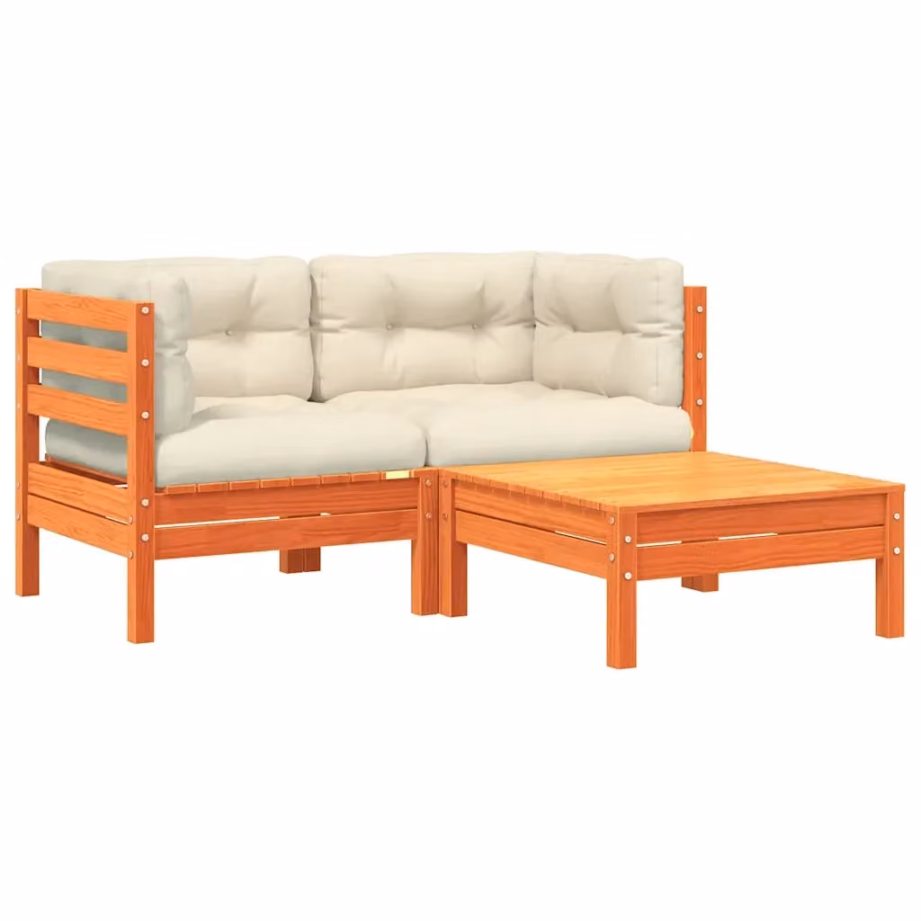vidaXL Divano da Giardino in Legno di Pino con Cuscini e Poggiapiedi, Colore Marrone e Beige – 2