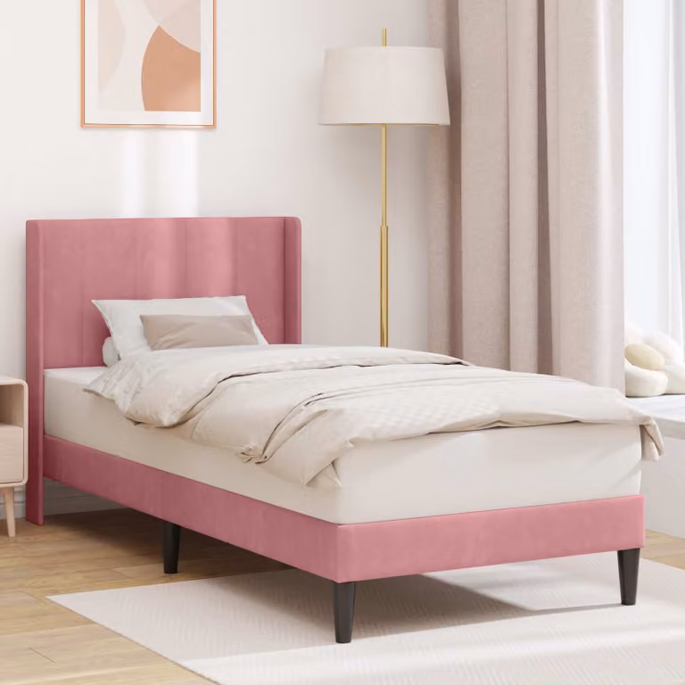 Struttura del letto con testiera vidaXL in velluto rosa, L 80 x P 200 cm