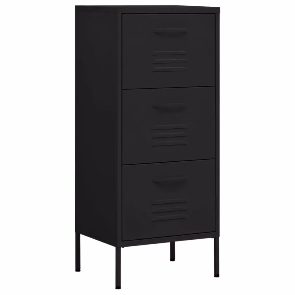 Armadietto da bagno nero in metallo con ante a battente e cassetti vidaXL L: 42,5 cm, P: 35,0 cm, H: 101,5 cm – 2